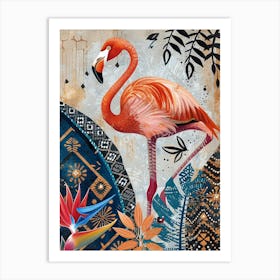 Greater Flamingo And Bird Of Paradise Boho Print 2 Art Print