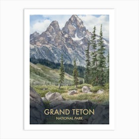 Grand Teton National Park Watercolour Vintage Travel Poster 1 Art Print