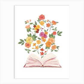 Open Book With Flowers Art Print