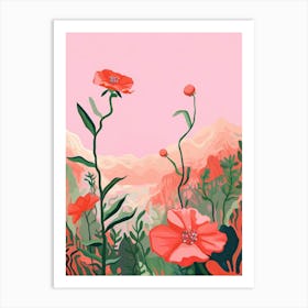 Boho Wildflower Painting Wild Pink Silene 2 Art Print