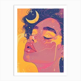 Moon And Stars black women Art Print