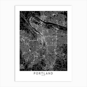 Portland Black And White Map Art Print