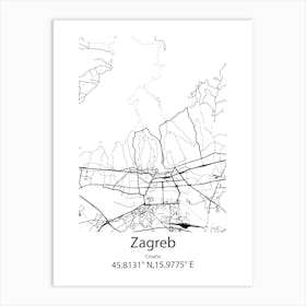 Zagreb,Croatia Minimalist Map Art Print