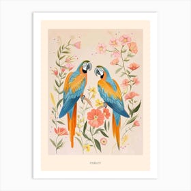 Folksy Floral Animal Drawing Parrot 3 Poster Art Print