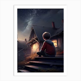 Boy Sits On The Steps Art Print