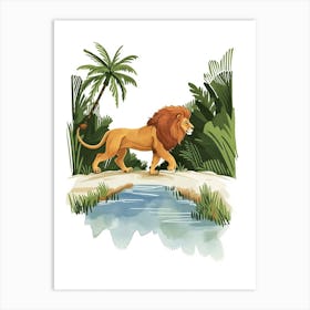 African Lion Crossing A River Clipart 1 Art Print