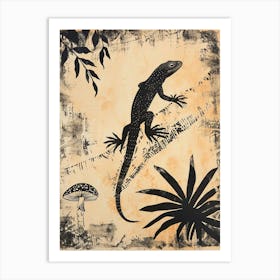 Lizard & Mushroom Block Print 3 Art Print