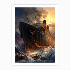 Titanic Sinking Ship Illustration 2 Art Print