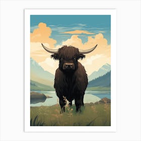 Black Bull By The Lake Of The Highlands Art Print