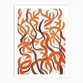 Orange Twigs Abstract Painting Art Print