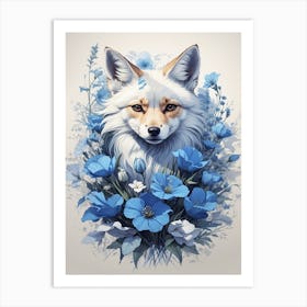 Fox With Blue Flowers 1 Art Print