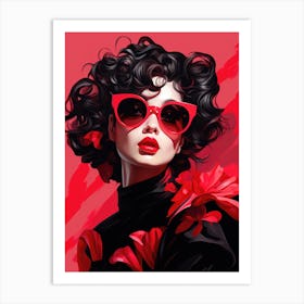 Woman In Red Sunglasses Art Print