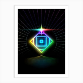 Neon Geometric Glyph in Candy Blue and Pink with Rainbow Sparkle on Black n.0258 Art Print
