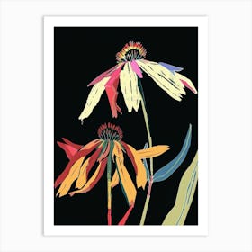 Neon Flowers On Black Coneflower 4 Art Print