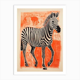 Grevy S Zebra, Woodblock Animal Drawing 1 Art Print
