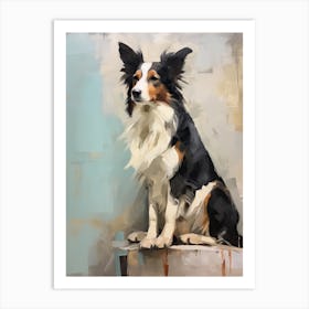 Border Collie Dog, Painting In Light Teal And Brown 3 Art Print