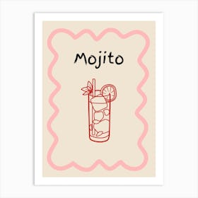 Mojito Doodle Poster Pink & Red Art Print