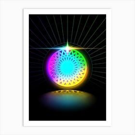 Neon Geometric Glyph in Candy Blue and Pink with Rainbow Sparkle on Black n.0322 Art Print