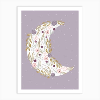 Lilac Botanical Moon Art Print