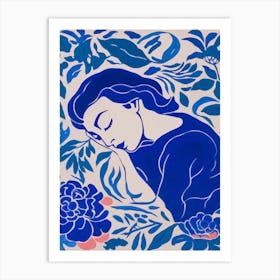 Blue Woman Silhouette 2 Art Print