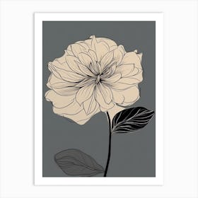 Dahlia Line Art Flowers Illustration Neutral 2 Art Print