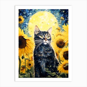 Cat Sunflowers Art Print