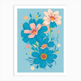 Beautiful Flowers Illustration Vertical Composition In Blue Tone 36 Art Print