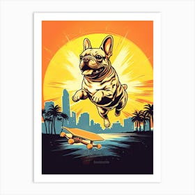French Bulldog Dog Skateboarding Illustration 2 Art Print