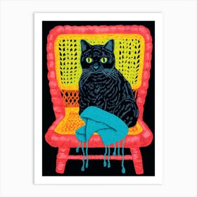 Cat On Crochet Neon Chair 2 Art Print