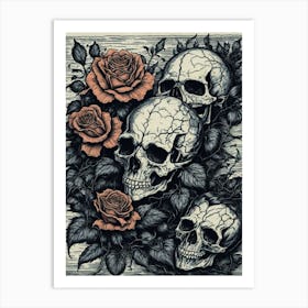 Skulls And Roses Print Art Print