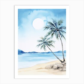 Watercolour Of Paradise Beach   Mykonos Greece 3 Art Print