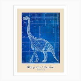 Apatosaurus Dinosaur Blue Print Sketch 5 Poster Art Print