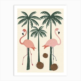 Jamess Flamingo And Coconut Trees Minimalist Illustration 2 Art Print