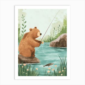 Brown Bear Fishing In A Stream Storybook Illustration 4 Art Print