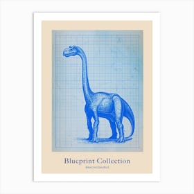 Brachiosaurus Dinosaur Blue Print Sketch 1 Poster Art Print