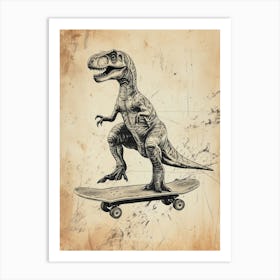 Vintage Ouranosaurus Dinosaur On A Skateboard 2 Art Print