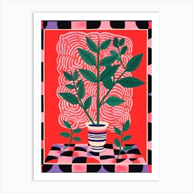 Pink And Red Plant Illustration Zz Plant 3 Art Print