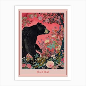 Floral Animal Painting Black Bear 2 Poster Art Print