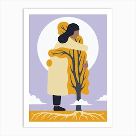 Woman Hugging A Tree Art Print