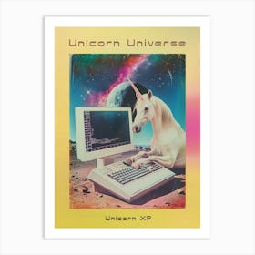 Retro Unicorn In Space With A Computer Retro Collage 2 Poster Art Print