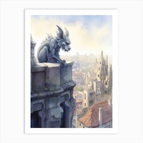 Gargoyle Watercolour In Barcelona 2 Art Print