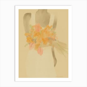 Girl With An Orange Flower Bouquet Art Print