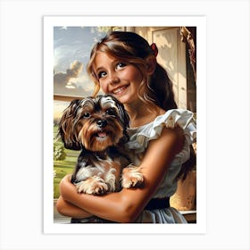 A Girl And Her Yorkie Art Print