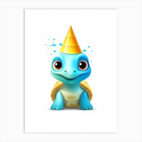 Cute Animated Turtle With Party Hat Art Print