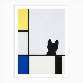 Composition With Yellow, Blue, Black Catand Light Blue, Piet Mondrian  Inspired Art Print