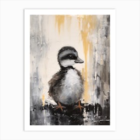 Duckling Grey Black & Yellow Gouache Painting Inspired 1 Art Print