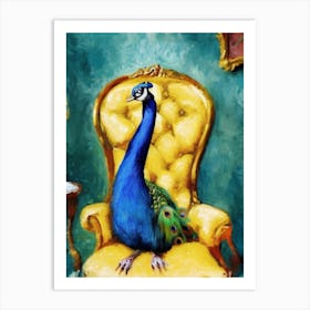 Yellow Chair Peacock Art Print