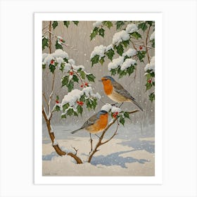 Robins In The Snow Art Print