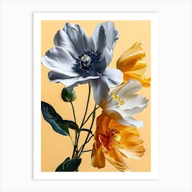 Three Flowers On A Yellow Background Art Print