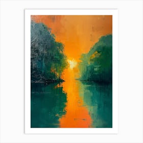 Sunset Over The River Art Print